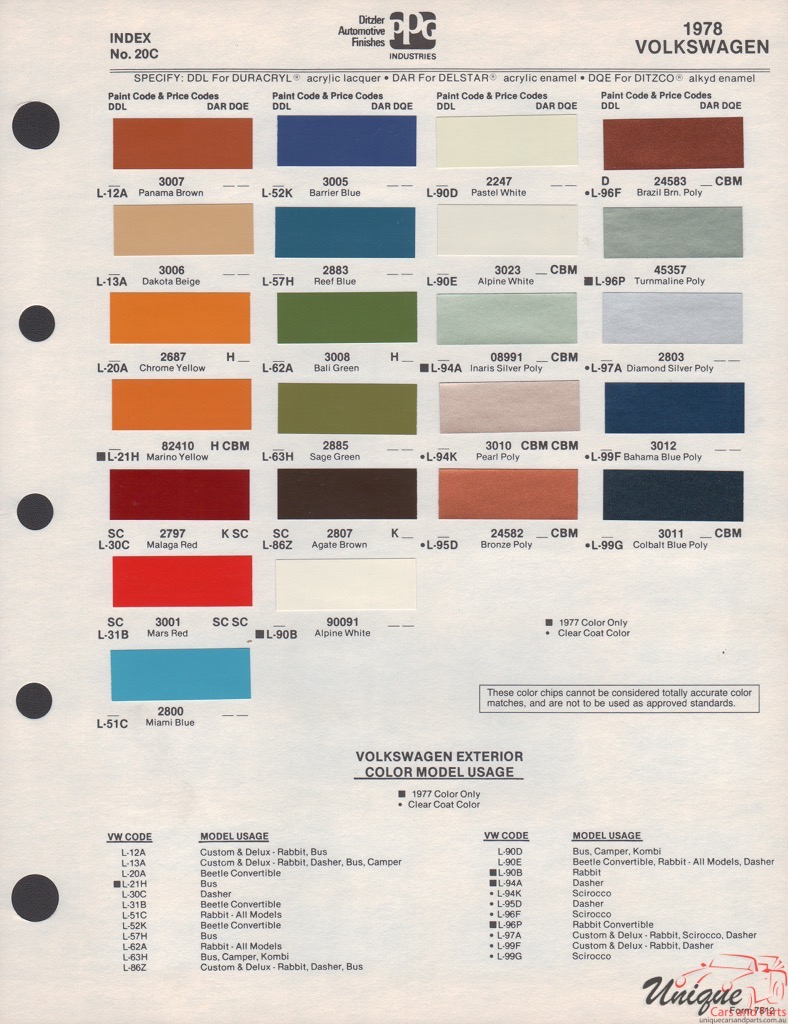 1978 Volkswagen Paint Charts PPG